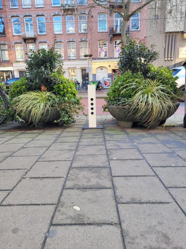 an indoor outlet placed between two plants on the street